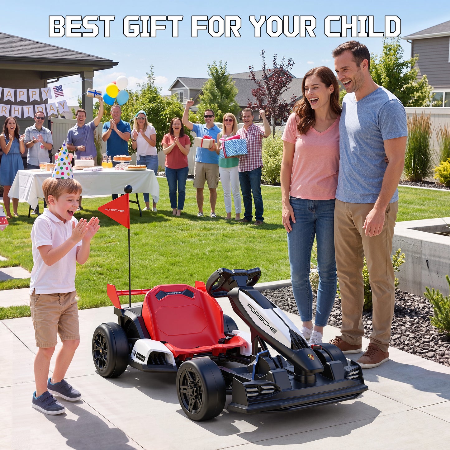 Porsche 36V Electric Go Kart for Kids Ages 6+, With Dual 300W Motors,3-Speed Drift,White