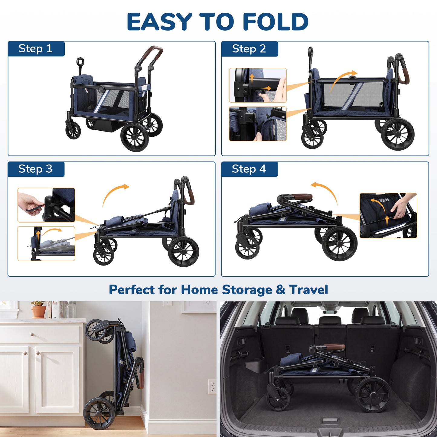 Vomeast Wagon Stroller with Tray,2-Seater Wagon for Kid,Side Entry,Black