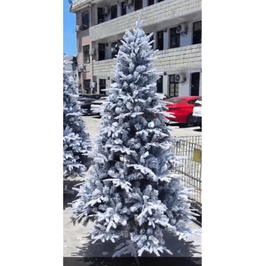 Hijoke Pre-Lit Snow Flocked Artificial Christmas Tree, Gold Ribbon & Snowflake Christmas Decorations