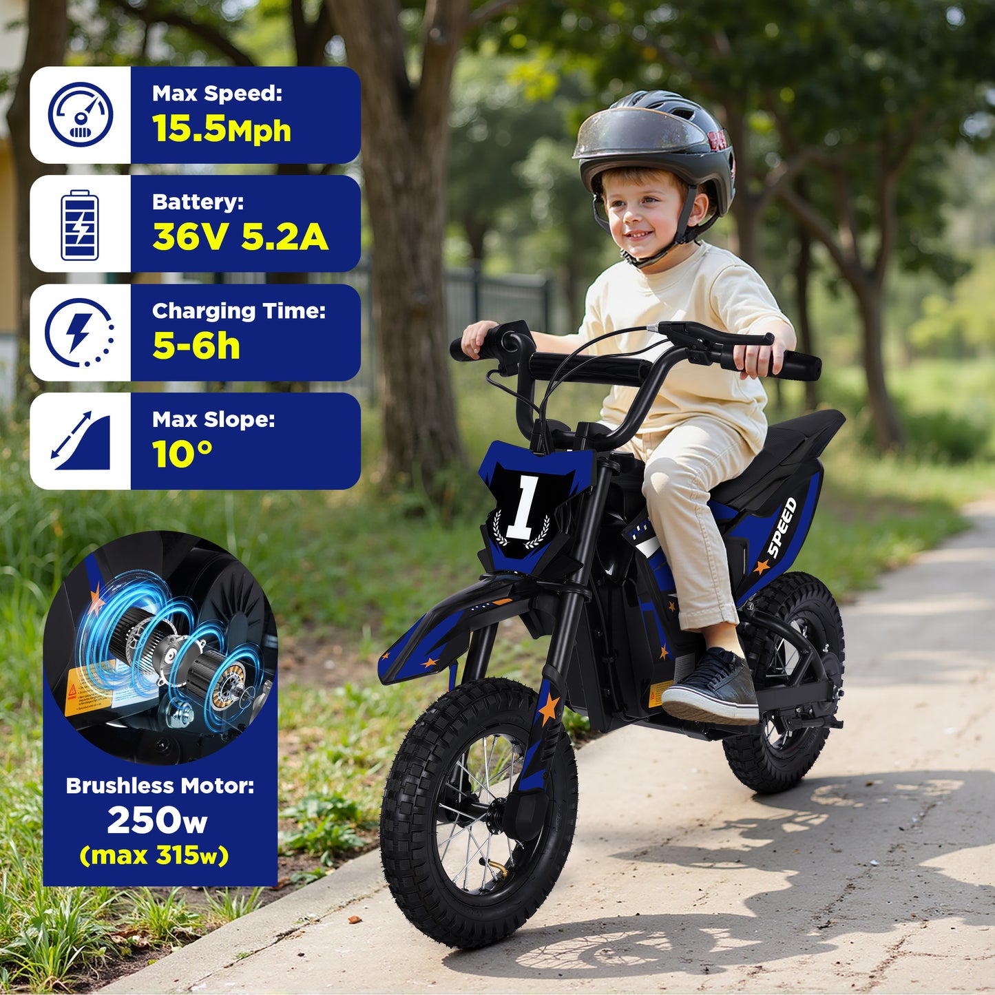 Wisairt 36V Kids Electric Dirt Bike, 15.5 MPH High-Speed Electric Motorcycle Ride on Dirt Bike for Kids Aged 5-10, 133 LBS Max Load, 10-Mile Range, Waterproof Seat, Twist Grip Throttle