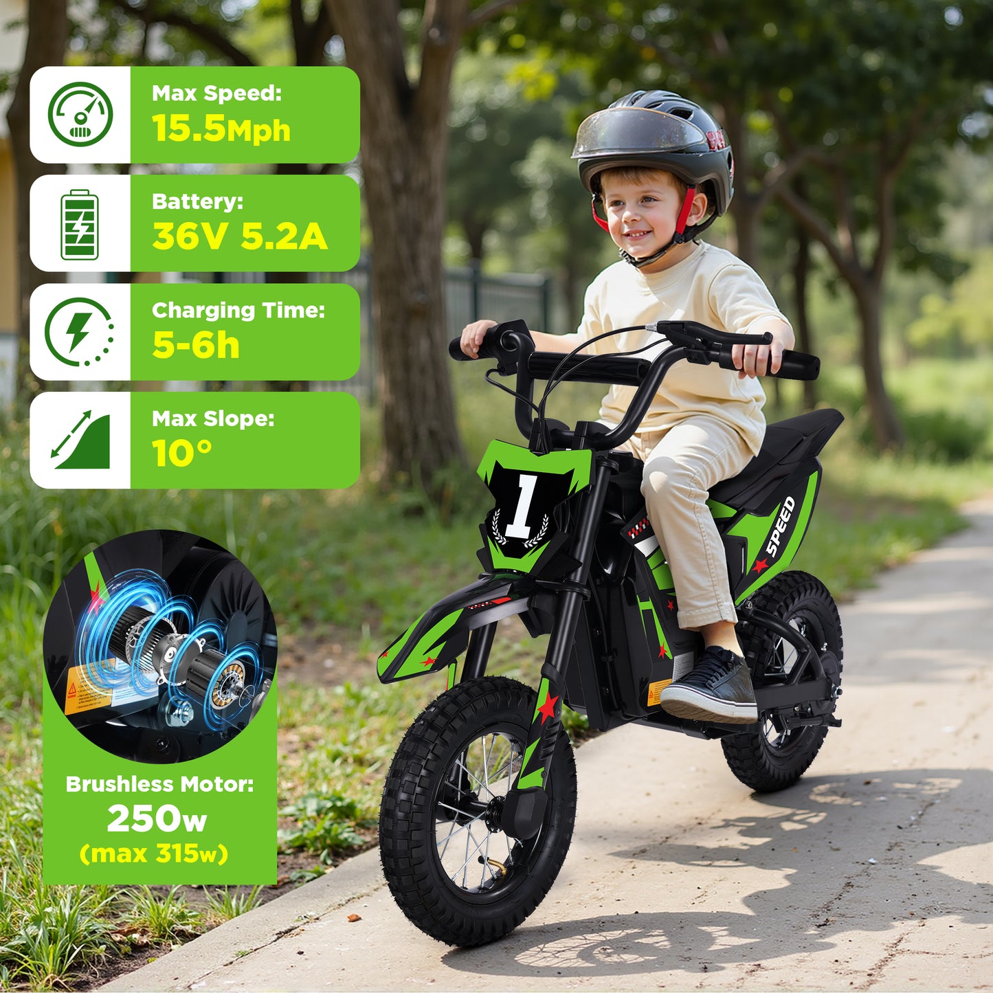 Wisairt 36V Kids Electric Dirt Bike, 15.5 MPH High-Speed Electric Motorcycle Ride on Dirt Bike for Kids Aged 5-10, 133 LBS Max Load, 10-Mile Range, Waterproof Seat, Twist Grip Throttle