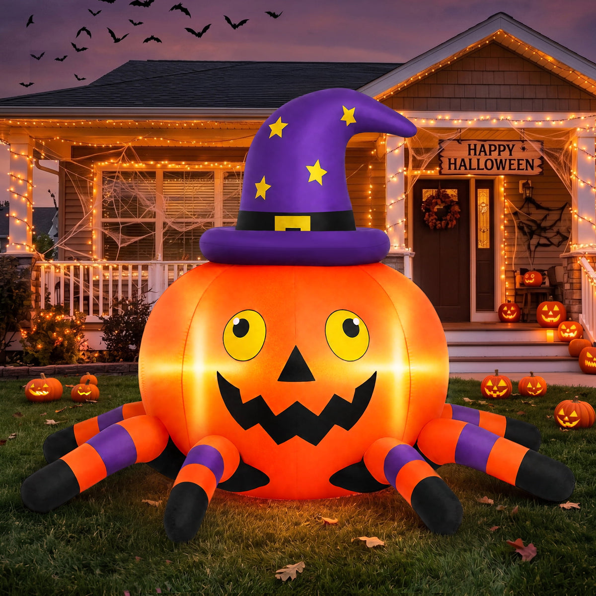 6.2ft Inflatable Pumpkin Spider LED Lights Outdoor Halloween Yard Decor