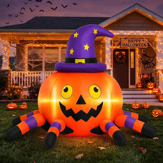 6.2ft Inflatable Pumpkin Spider LED Lights Outdoor Halloween Yard Decor