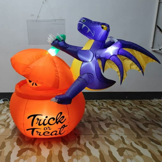 Vrilay 6ft Tall Halloween Inflatable, Pumpkin Dinosaur Inflatable with LED Lights for Halloween Outdoor Holiday Yard Decorations