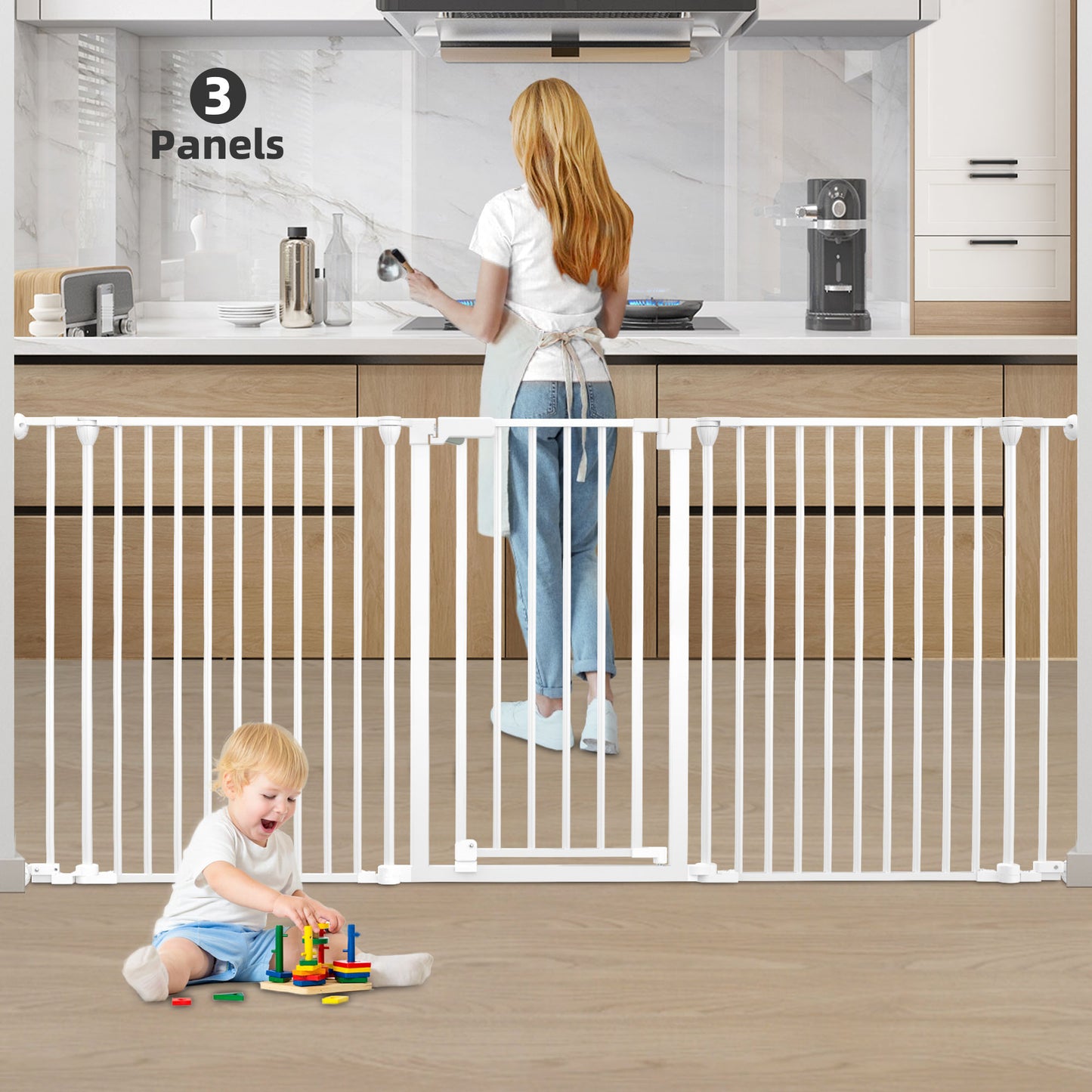 Wisairt Extra Wide Baby Gate for Doorways Stairs,35.5-79.6 Inch Walk Through Baby Safety Gate with Auto Close for Aged 6+ Months