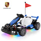 Licensed Porsche Electric Go Kart for Kids, 24V Powered Drift Racing Go Cart W/ 400W Motor, Adjustable Body, LED Lights, 2 Speed Modes, Race Pedal Ride on Car Toy for Boy Girl Ages 6+