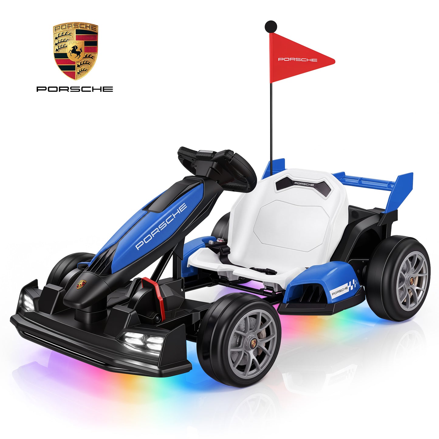 Licensed Porsche Electric Go Kart for Kids, 24V Powered Drift Racing Go Cart W/ 400W Motor, Adjustable Body, LED Lights, 2 Speed Modes, Race Pedal Ride on Car Toy for Boy Girl Ages 6+