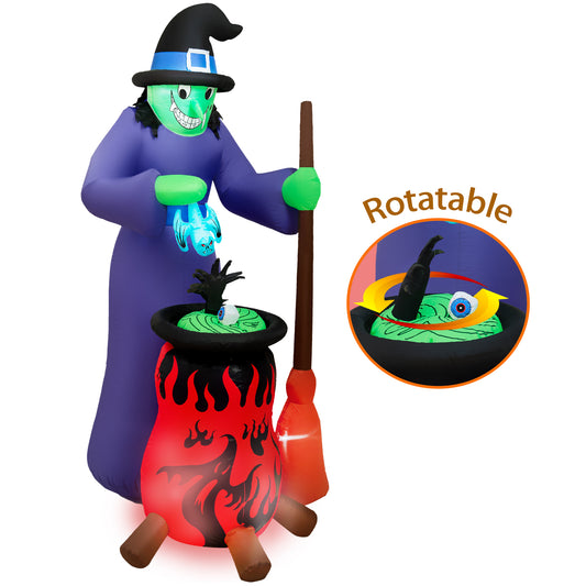 Vrilay 7ft Halloween Inflatable, Witch Inflatable with LED Lights for Halloween Outdoor Holiday Yard Decorations