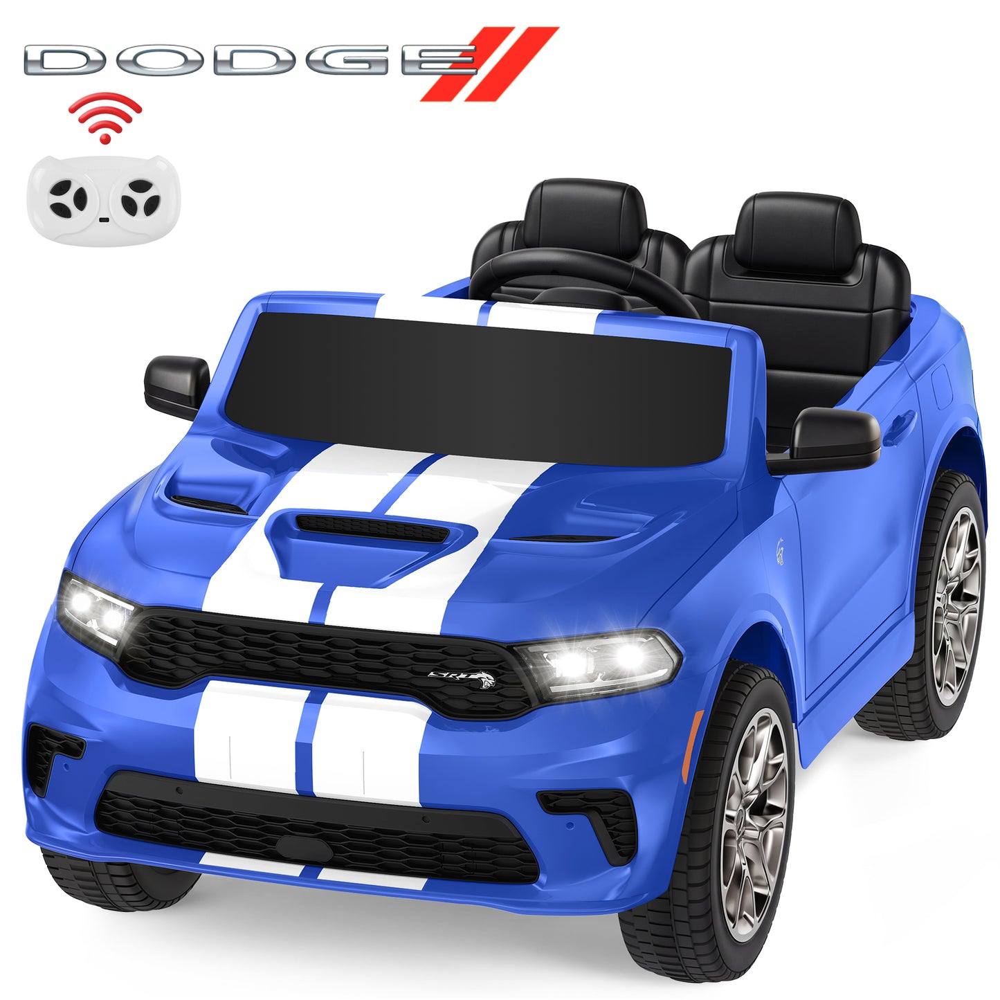 Wisairt Dodge Kids Electric Ride-On Car, 12V Licensed Dodge Durango Electric Ride-On Toy with Parent Remote Control, Electric Car for Boys Ages 3–6, Features Music/LED Lights/Seat Belt, Blue