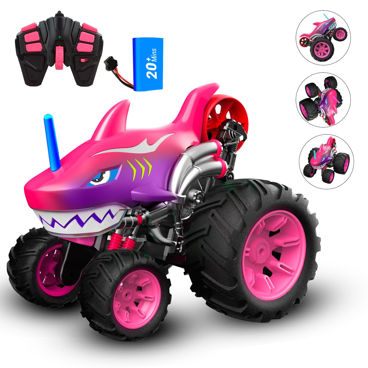 Wisairt Remote Control Monster Truck,1:16 4WD Shark RC Car with 360 Degress Rotation Upright Stunt Car Toys for Kids Boys Girls Age 3+