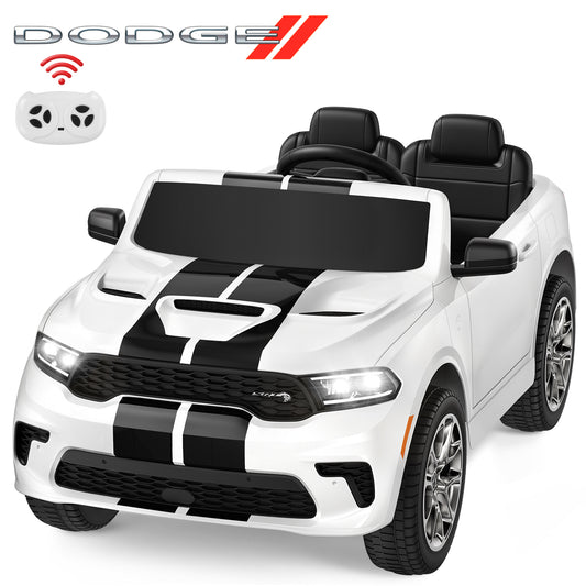 Wisairt Dodge Kids Electric Ride-On Car, 12V Licensed Dodge Durango Electric Ride-On Toy with Parent Remote Control, Electric Car for Boys Ages 3–6, Features Music/LED Lights/Seat Belt, White