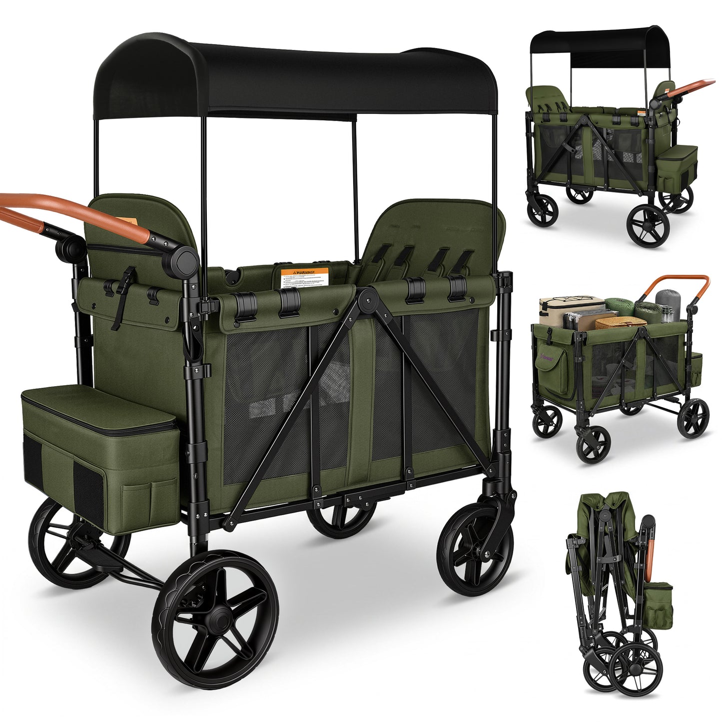 Vomeast Wagon Stroller for 2 Kids, 3-in-1 Outdoor Baby Stroller Wagon with Canopy, 5-Point Harness, Adjustable Handlebars, Removable Seat for Toddlers, Grey