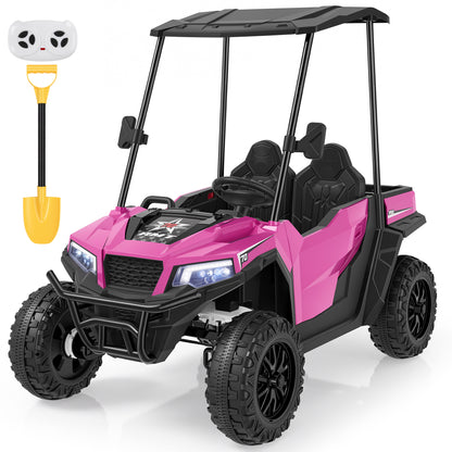 Wisairt 24V Kids Golf Cart, 4WD 2-Seater Electric Ride On Car for Big Kids, 4×200W Motors, Ages 3-8, Remote Control, Detachable Awning, Electric Dump Bed & Shovel