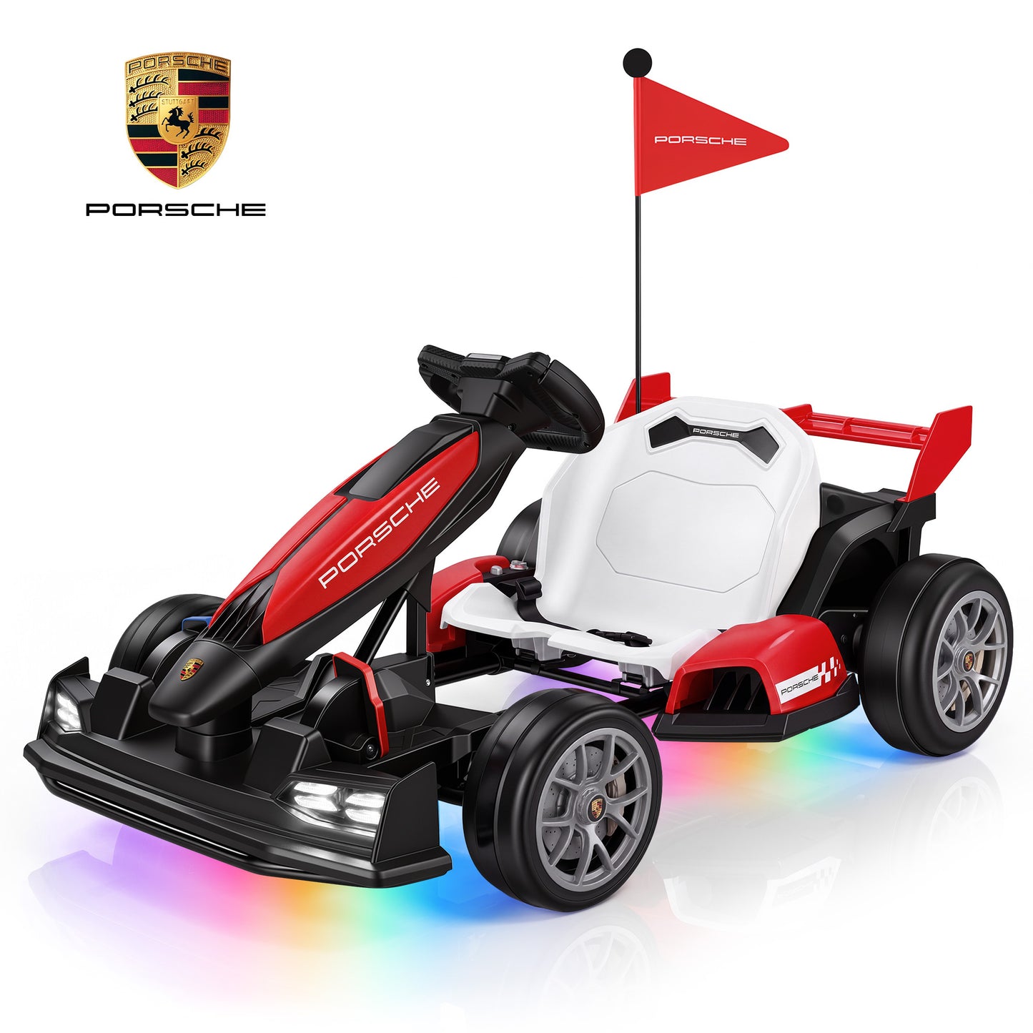 Licensed Porsche Electric Go Kart for Kids, 24V Powered Drift Racing Go Cart W/ 400W Motor, Adjustable Body, LED Lights, 2 Speed Modes, Race Pedal Ride on Car Toy for Boy Girl Ages 6+