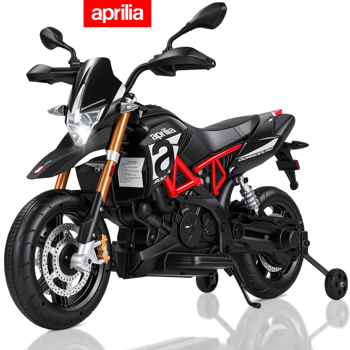 Licensed Aprilia Ride On Motorcycle for Kids, Wisairt 12V Electric Motorbike with Detachable Training Wheels, Key Start, LED Lights, Music, Spring Suspension, Toy Motorcycle for Boys Girls Ages 3-6