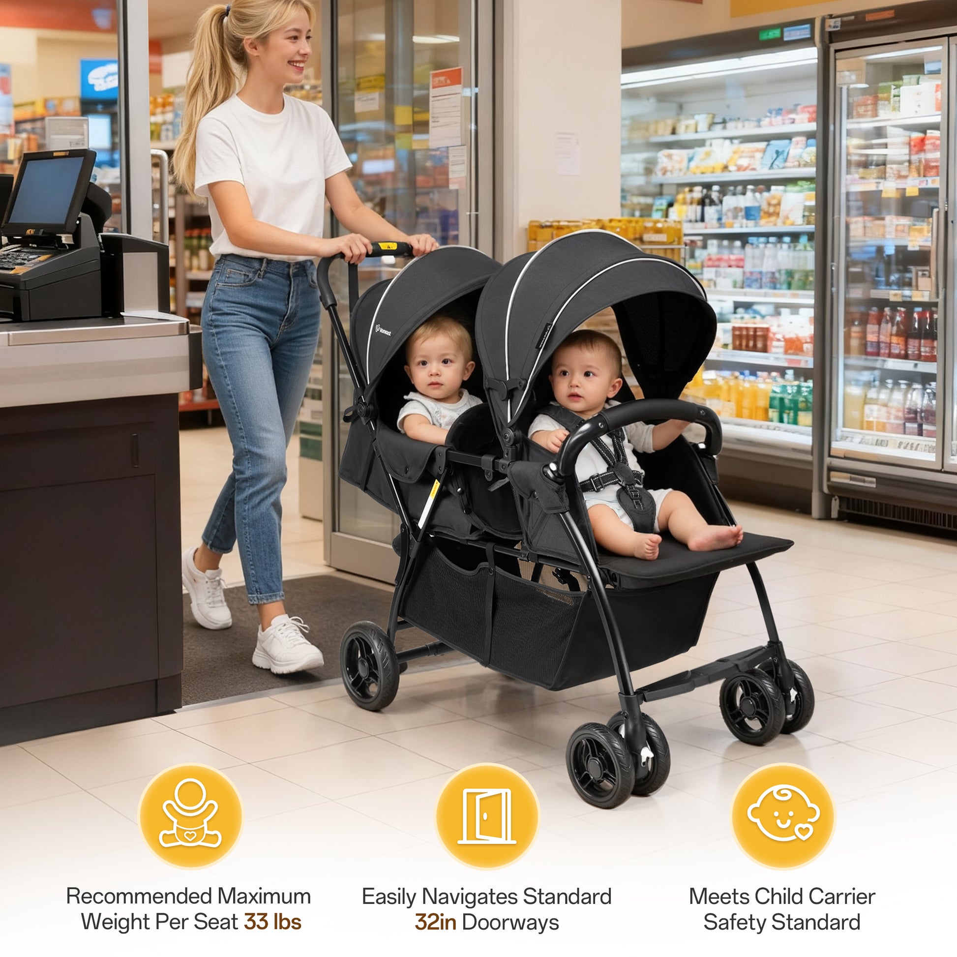 Vomeast double stroller for Twins, Foldable Lightweight Travel Strolle –  WISAIRT