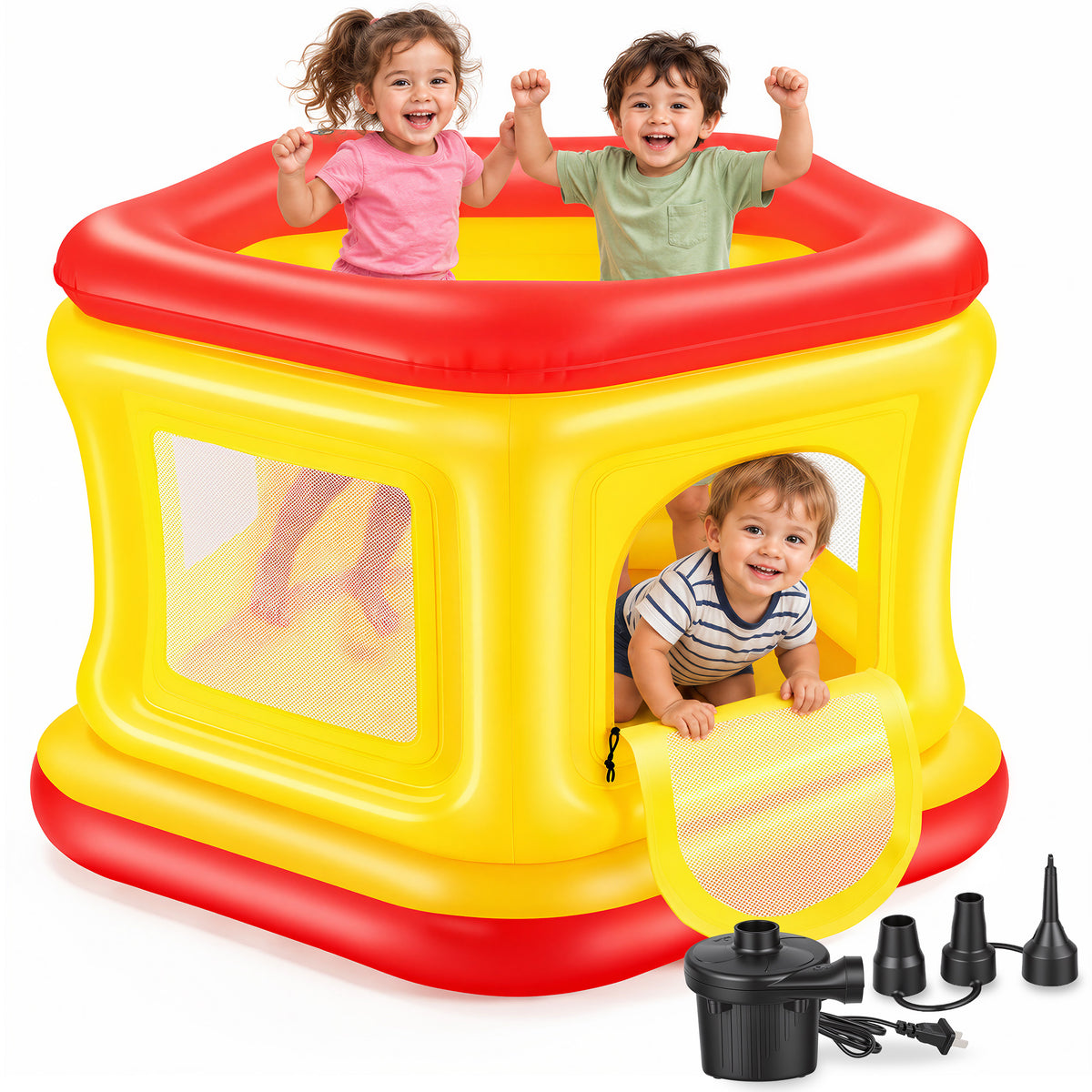 Wisairt Inflatable Bounce House with Electric Air Pump and Inflation Nozzle,Indoor Outdoor Blow up Bouncy House