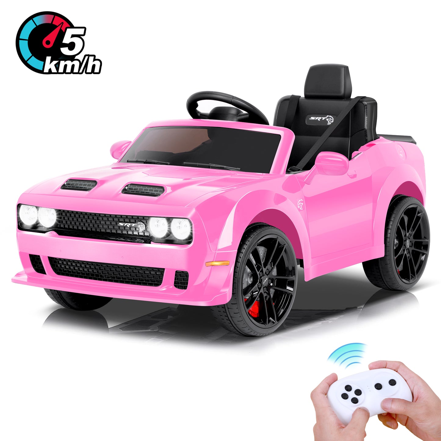Dodge Challenger SRT Kids Ride on Car,Wisairt 12 V Battery Powered Electric Vehicle w/ Remote Control,Bluetooth,LED Lights
