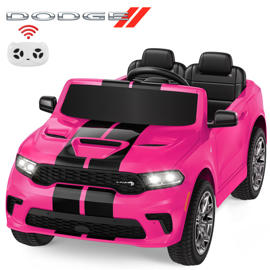 Wisairt Dodge Kids Electric Ride-On Car, 12V Licensed Dodge Durango Electric Ride-On Toy with Parent Remote Control, Electric Car for Girls Ages 3–6, Features Music/LED Lights/Seat Belt, Pink