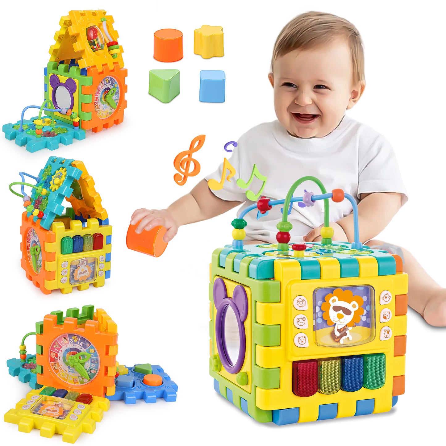 Wisairt Baby Activity Cube with Music, 6 in 1 Learning Toys for Toddlers, Montessori Preschool Educational Toys Birthday Party Gifts for Infants Kids Boys Girls 6-36 Months (Multi-Color)