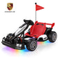 Licensed Porsche Electric Go Kart for Kids, 24V Powered Drift Racing Go Cart W/ 400W Motor, Adjustable Body, LED Lights, 2 Speed Modes, Race Pedal Ride on Car Toy for Boy Girl Ages 6+