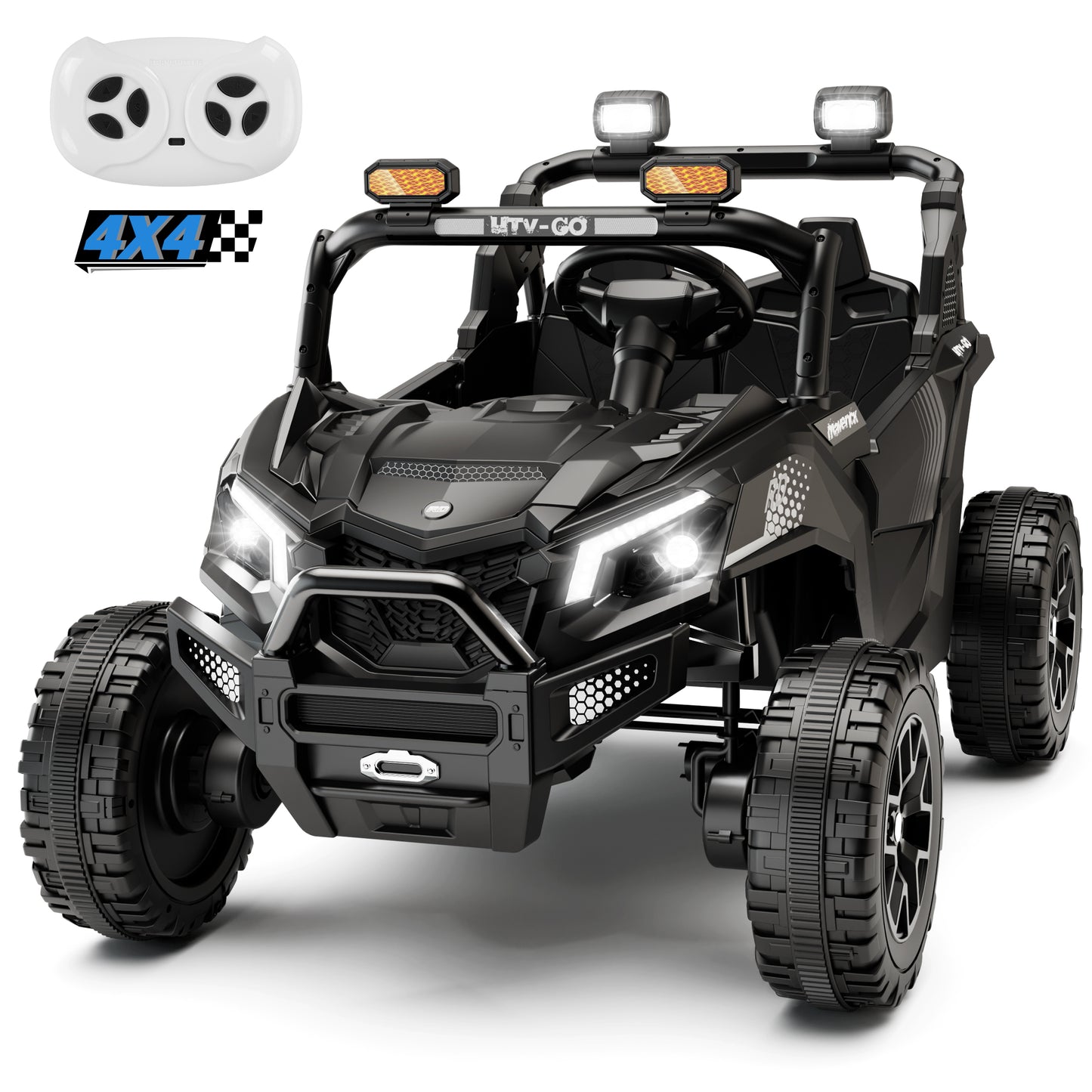 Wisairt 24V Ride on Toys 4WD Ride on Cars with Remote Control, 2 Seater Electric Car for Kids, Power Car Wheels, UTV w/ Four Motors, Music, LED Lights, Wireless Audio, 3 Speeds