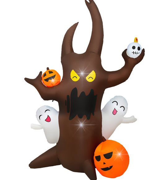 Vrilay 8ft Halloween Inflatable,Elf Tree Ghost Pumpkin Inflatable with LED Lights for Halloween Outdoor Holiday Yard Decorations