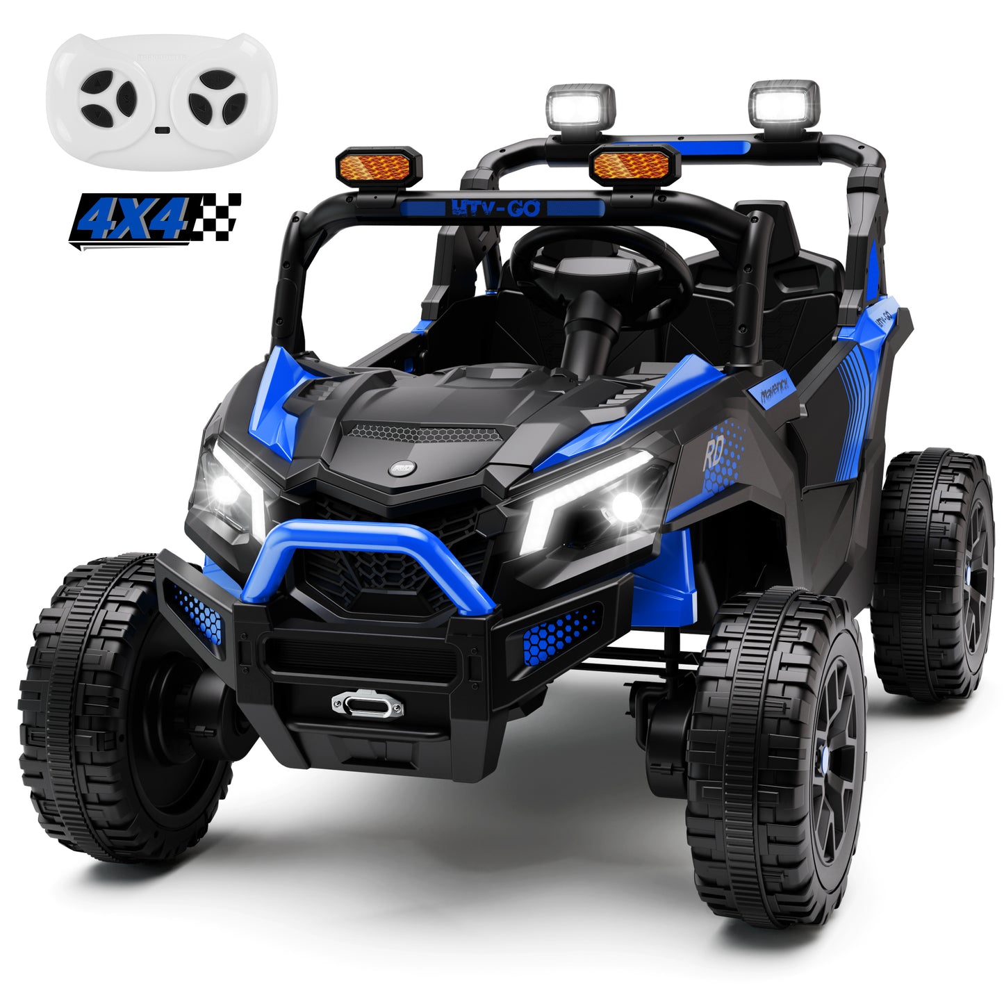 Wisairt 24V Ride on Toys 4WD Ride on Cars with Remote Control, 2 Seater Electric Car for Kids, Power Car Wheels, UTV w/ Four Motors, Music, LED Lights, Wireless Audio, 3 Speeds