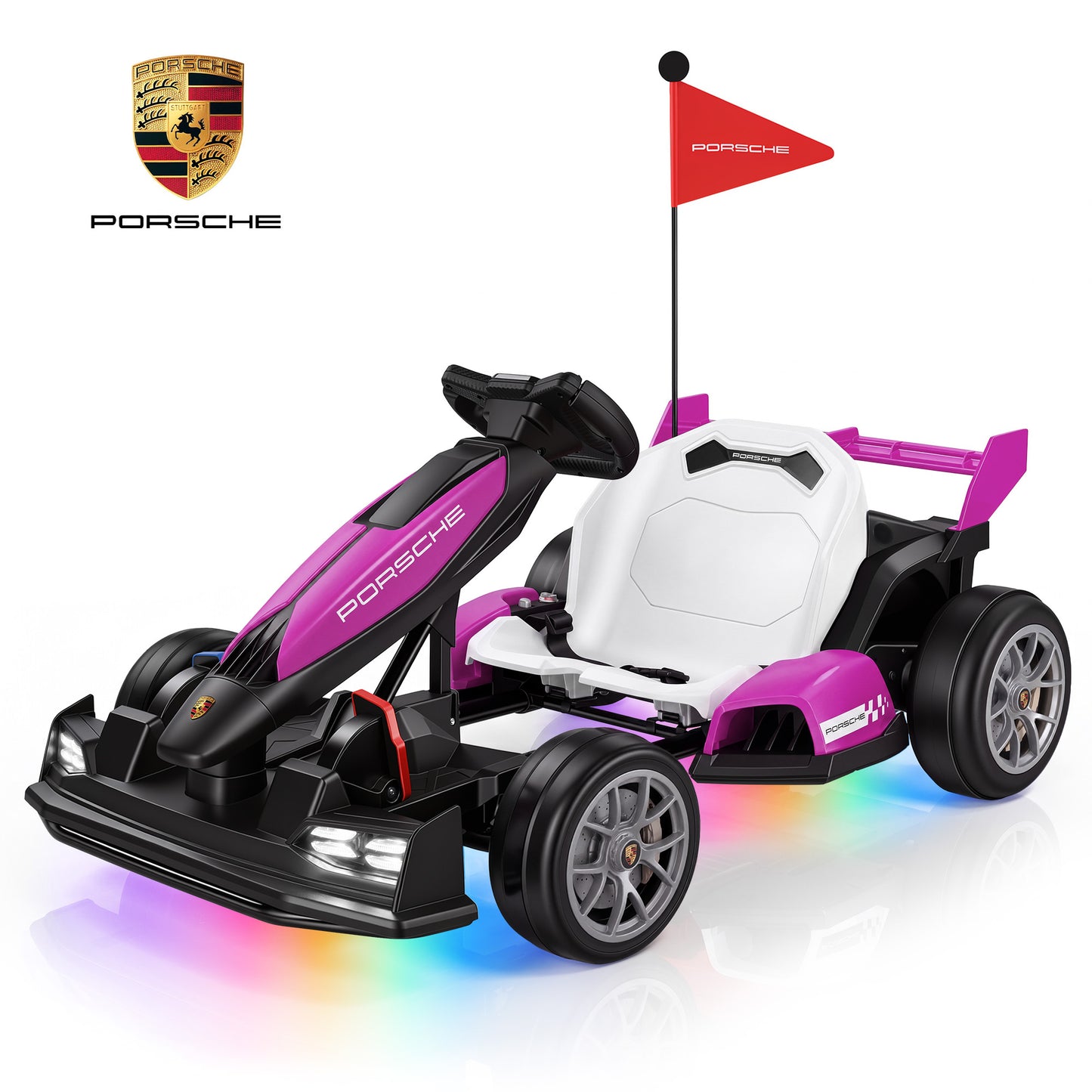 Licensed Porsche Electric Go Kart for Kids, 24V Powered Drift Racing Go Cart W/ 400W Motor, Adjustable Body, LED Lights, 2 Speed Modes, Race Pedal Ride on Car Toy for Boy Girl Ages 6+