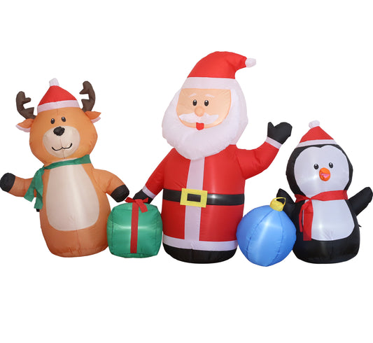 Vrilay 7ft Christmas Inflatable, Santa Elk Penguin Inflatable with LED Lights for Christmas Holiday Outdoor Yard Decorations