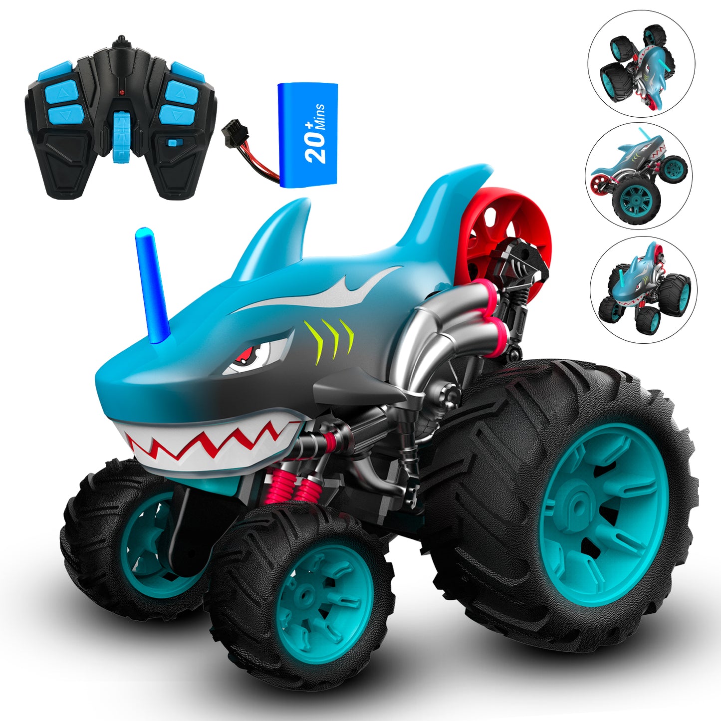 Wisairt Remote Control Monster Truck,1:16 4WD Shark RC Car with 360 Degress Rotation Upright Stunt Car Toys for Kids Boys Girls Age 3+