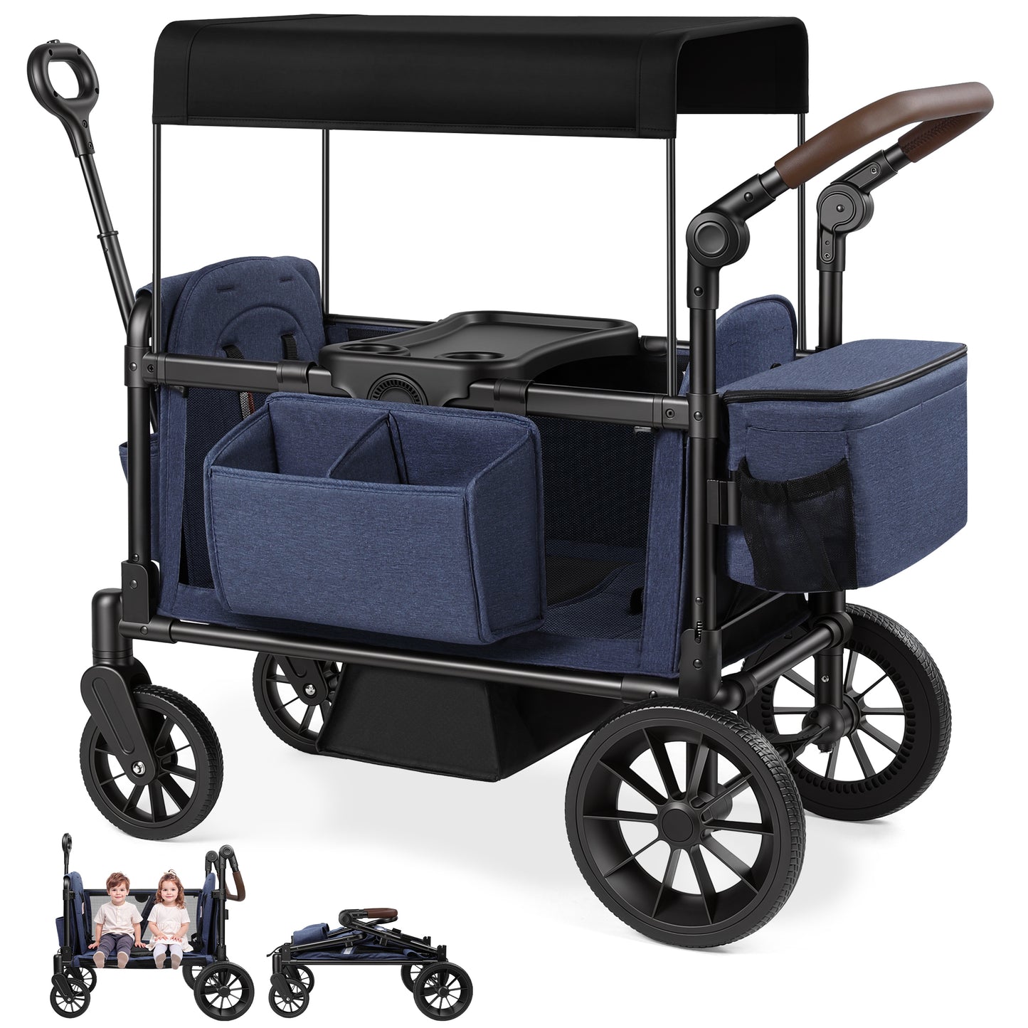 Vomeast Wagon Stroller with Tray,2-Seater Wagon for Kid,Side Entry,Blue