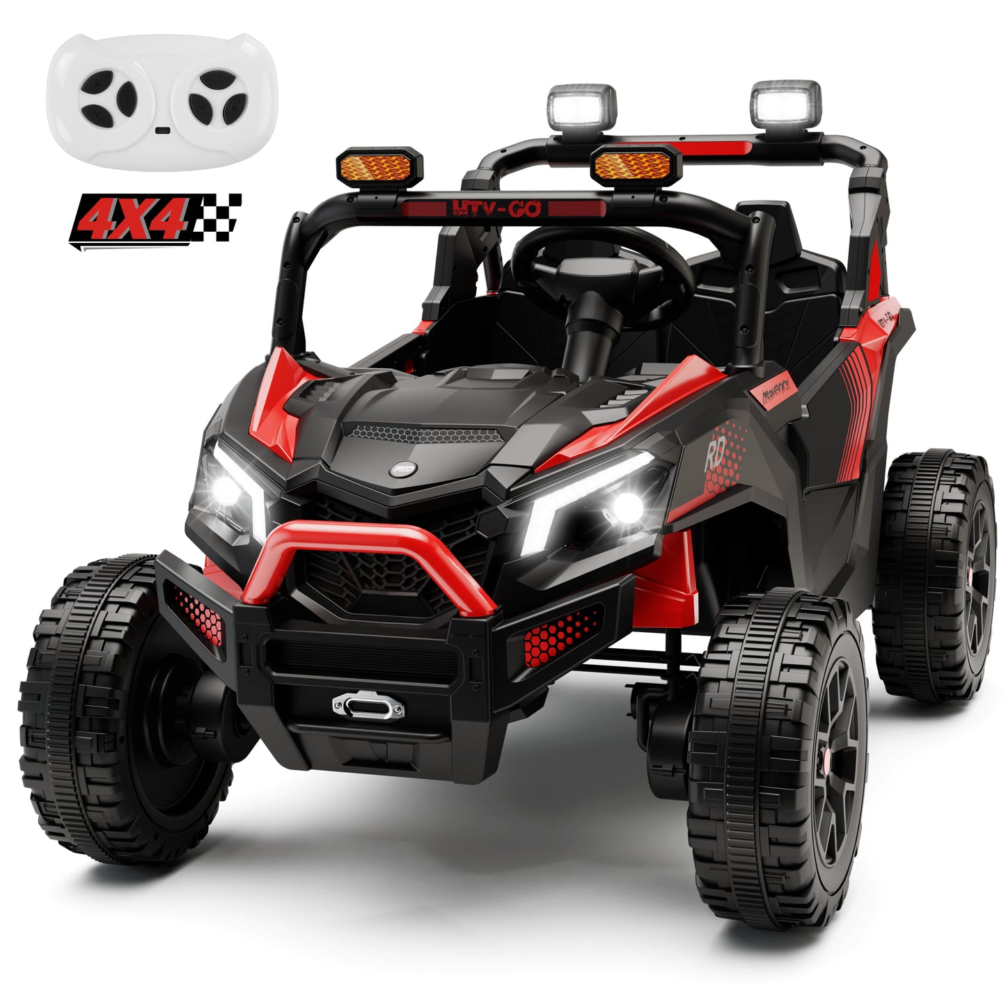 Wisairt 24V Ride on Toys 4WD Ride on Cars with Remote Control, 2 Seater Electric Car for Kids, Power Car Wheels, UTV w/ Four Motors, Music, LED Lights, Wireless Audio, 3 Speeds