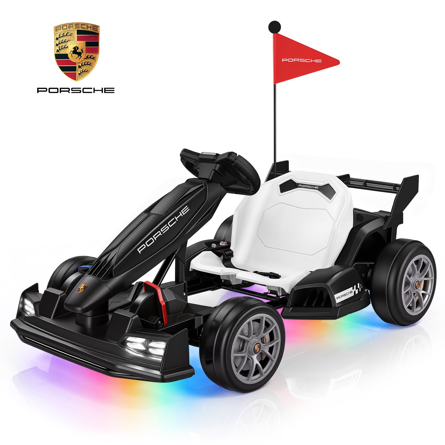 Licensed Porsche Electric Go Kart for Kids, 24V Powered Drift Racing Go Cart W/ 400W Motor, Adjustable Body, LED Lights, 2 Speed Modes, Race Pedal Ride on Car Toy for Boy Girl Ages 6+