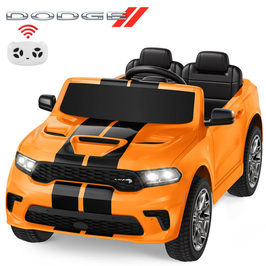 Wisairt Dodge Kids Electric Ride-On Car, 12V Licensed Dodge Durango Electric Ride-On Toy with Parent Remote Control, Electric Car for Girls Ages 3–6, Features Music/LED Lights/Seat Belt, Orange