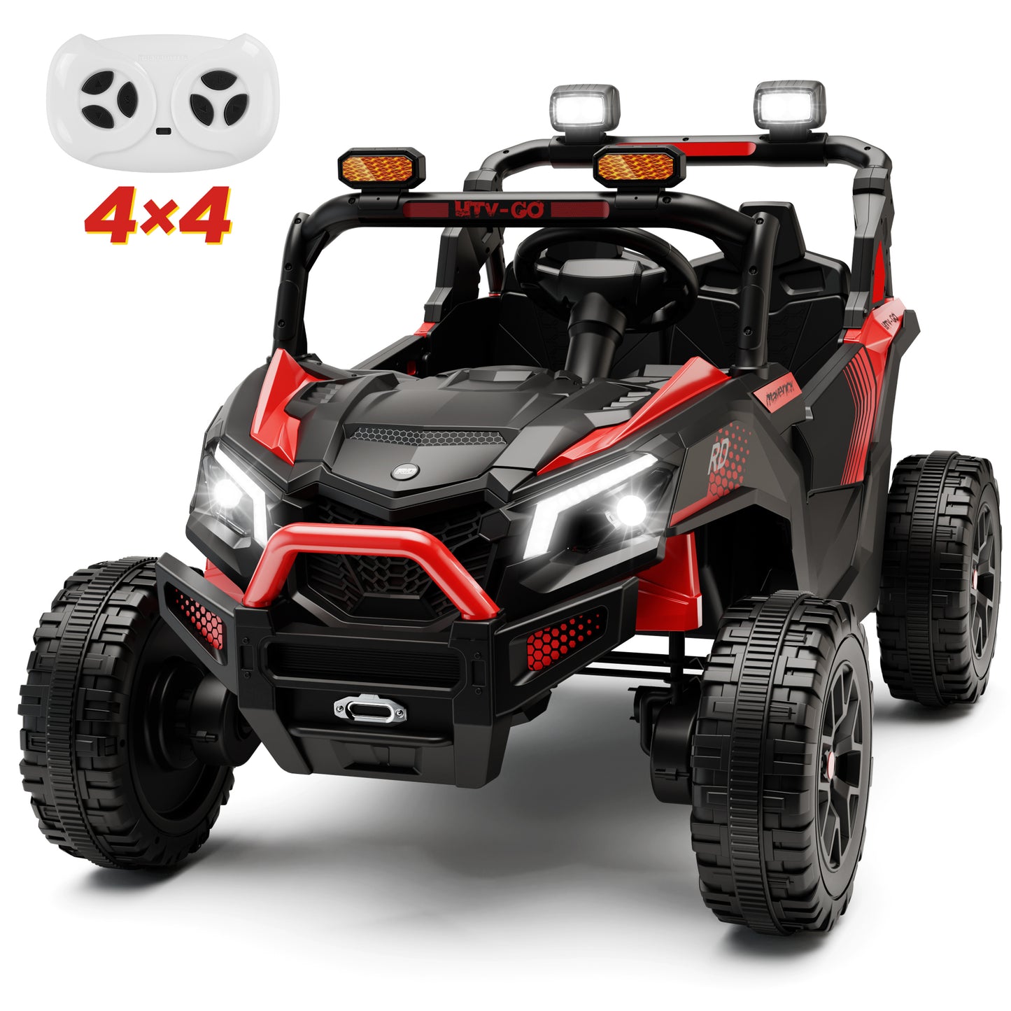 Wisairt 24V Ride on Toys 4WD Ride on Cars with Remote Control, 2 Seater Electric Car for Kids, Power Car Wheels, UTV w/ Four Motors, Music, LED Lights, Wireless Audio, 3 Speeds
