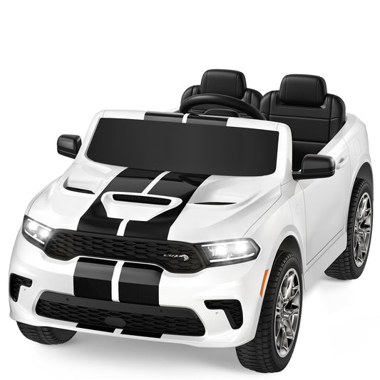 Dodge Electric Ride on Cars for Kids,12V Licensed Dodge Durango Powered Ride On Toys with Parent Remote Control, Electric Car for Girls Boys 3-6w/Music Player/LED Lights, White