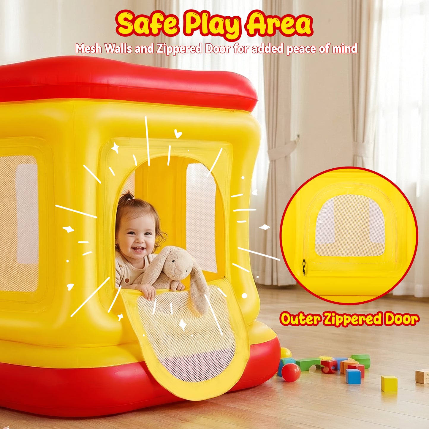 Wisairt 3-in-1 Inflatable Bounce House for Toddlers 1-3,Ball Pit & Trampoline,Indoor Outdoor Blow up Bouncy House,Baby Play Yard