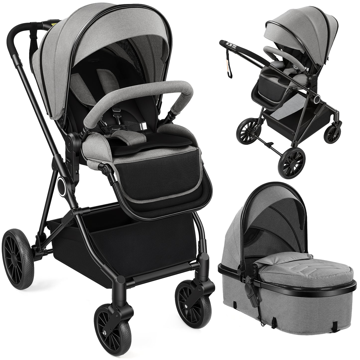 Vomeast 2 in 1 Baby Strollers, Foldable Travel Stroller with Reversible Seat, All-Wheel Suspension, 5-Point Harness