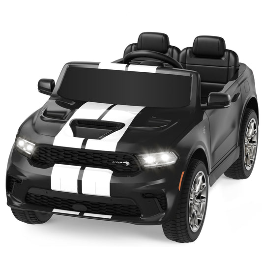 Dodge 12V Kids Ride On Car, 2 Seater Electric Car for Kids, Licensed Dodge Durango with Parent Remote Control, Music, LED Lights, Ages 3-6, Black