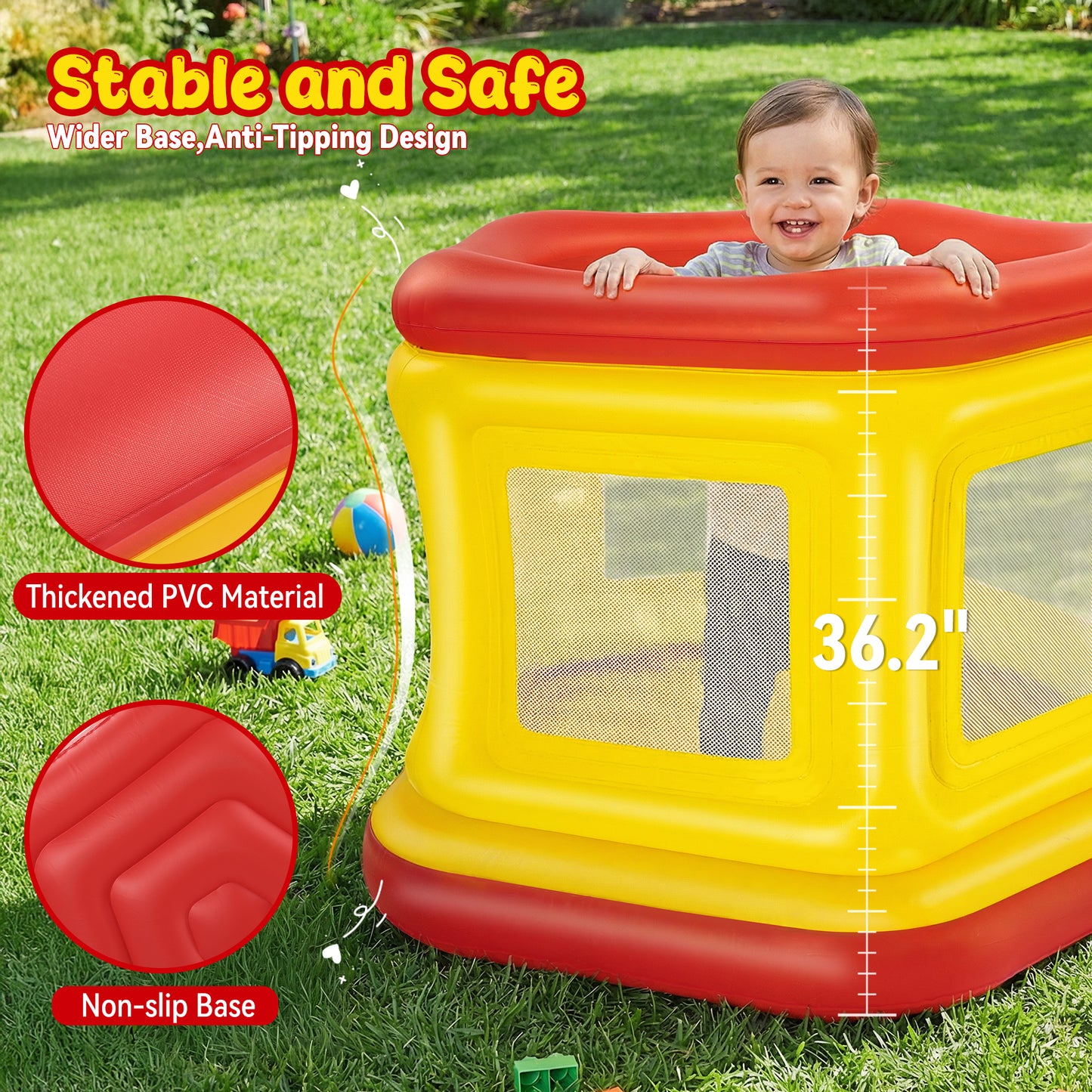 Wisairt 3-in-1 Inflatable Bounce House for Toddlers 1-3,Ball Pit & Trampoline,Indoor Outdoor Blow up Bouncy House,Baby Play Yard