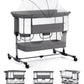 Vomeast Baby Bassinet, Bedside Sleeper Bedside Crib, Folding Portable Crib with Zipper, Grey