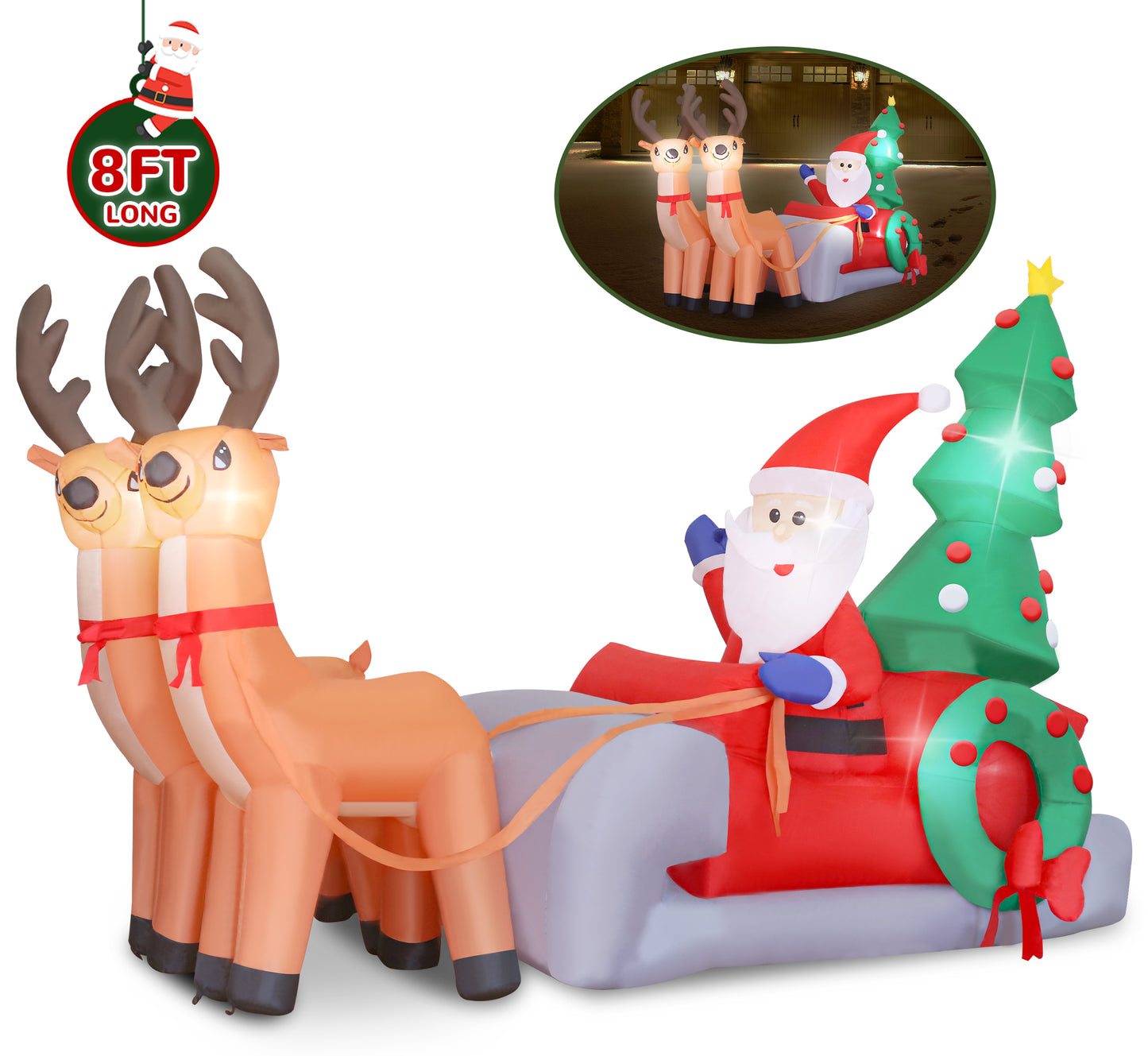 Vrilay 7ft Christmas Inflatable, Santa Elk Penguin Inflatable with LED Lights for Christmas Holiday Outdoor Yard Decorations