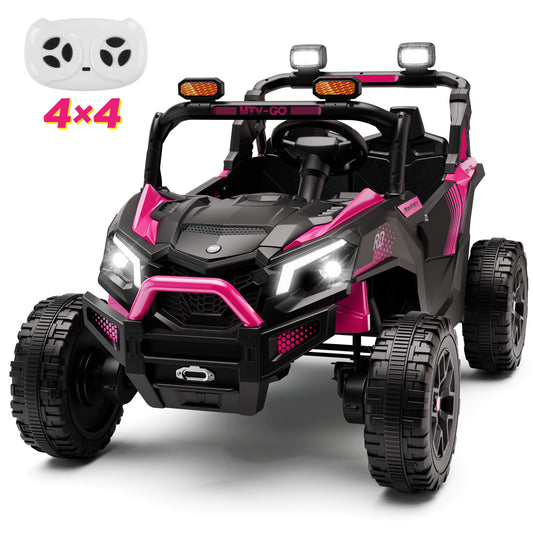 Wisairt 24V Ride on Toys 4WD Ride on Cars with Remote Control, 2 Seater Electric Car for Kids, Power Car Wheels, UTV w/ Four Motors, Music, LED Lights, Wireless Audio, 3 Speeds, Pink