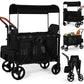 Vomeast Wagon Stroller for 2 Kids, 3-in-1 Outdoor Baby Stroller Wagon with Canopy, 5-Point Harness, Adjustable Handlebars, Removable Seat for Toddlers, Grey