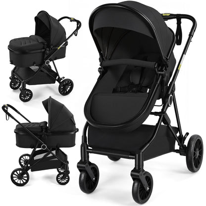Vomeast Baby Strollers, 3-in-1 Foldable Lightweight Travel Stroller with Reversible Bassinet & 5-Point Harness for Newborn Infant