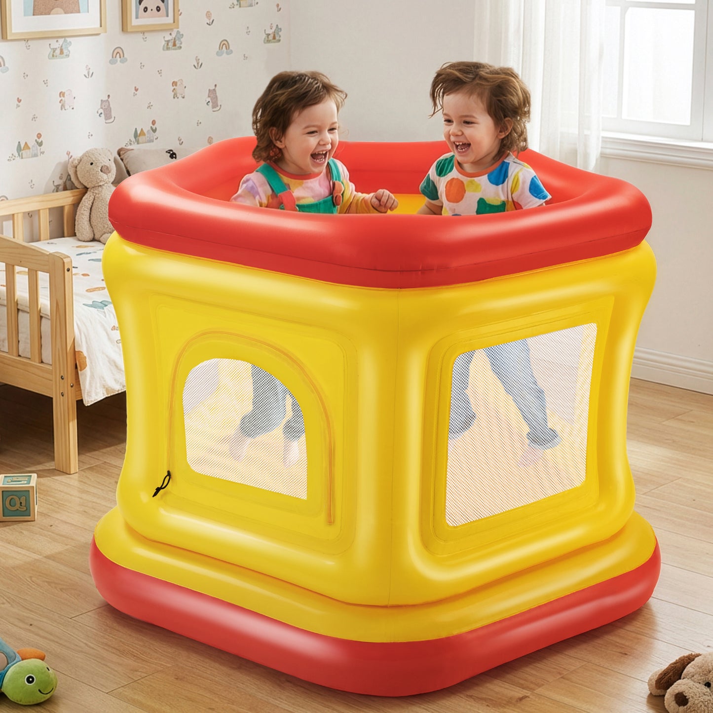 Wisairt 3-in-1 Inflatable Bounce House for Toddlers 1-3,Ball Pit & Trampoline,Indoor Outdoor Blow up Bouncy House,Baby Play Yard