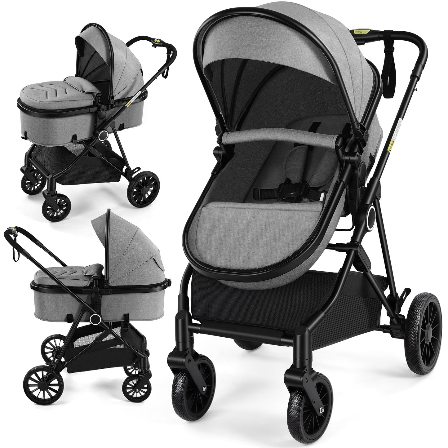 Vomeast Baby Strollers, 3-in-1 Foldable Lightweight Travel Stroller with Reversible Bassinet & 5-Point Harness for Newborn Infant