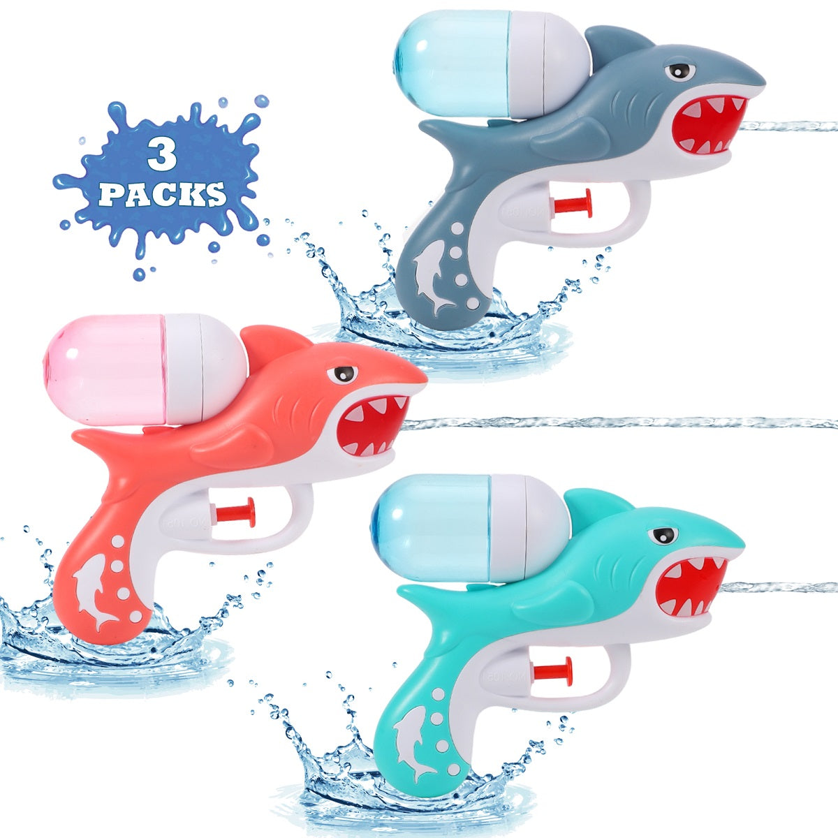 3 Pack Water Guns for Kids,Shark Squirt Water Blaster Guns Toy Summer Swimming Pool Beach Sand Outdoor Water Fighting Play Toys Gifts for Boys Girls(Pink,Blue & Green)