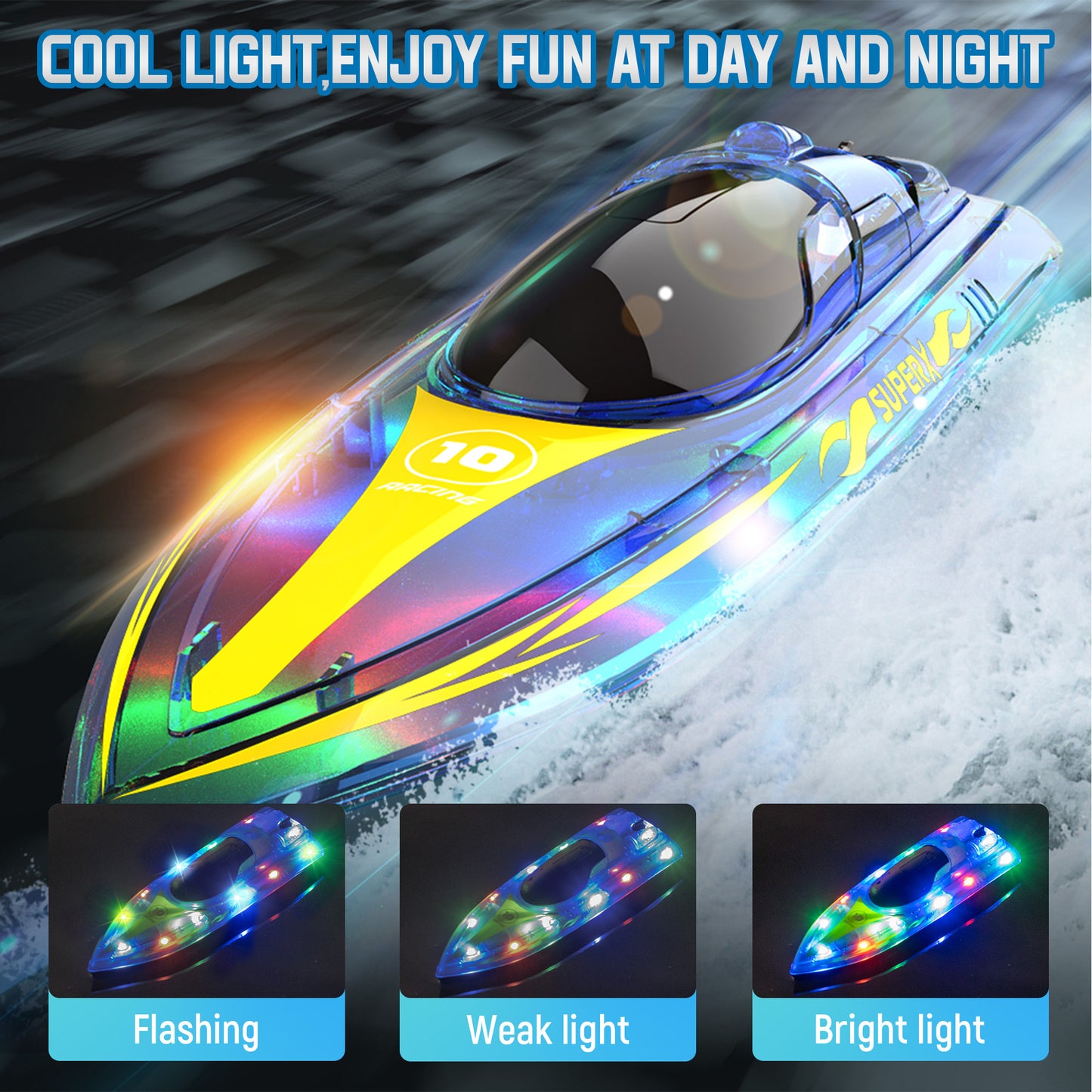 WISAIRT RC Boat,Remote Control Boat with Led Lights for Adults and Kids